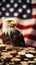 Eagle with several gold coins usa flag background