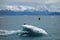 Eagles taking off from an iceberg in the ocean.