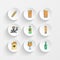 ear of barley, beer mug, beer glass and barley mixer icons on plate illustration set