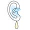 Ear with drop continuous line drawing. Ear infection. Inflammation and fluid buildup. Otitis media. Hearing loss. Vector