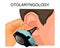 The ear examination using the Otoscope. otolaryngology