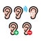 Ear hearing aid, deaf person - health problem icons set