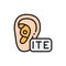 In The Ear Hearing Aid, ITE flat color line icon.