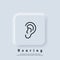 Ear icon. Hearing logo. Ear, hearing symbol. Vector. UI icon. Neumorphic UI UX white user interface web button. Neumorphism