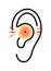 Ear icon with pain. Otitis from infection. Earache with tinnitus. Ache in middle ear with deaf. symbol of otorhinolaryngology.