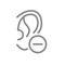 Ear with minus line icon. Disease hearing organ, deafness symbol