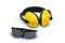 Ear muffs and Protective goggles isolated