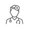 Ear, Nose, Throat Doctor Outline Icon. Otolaryngology Medic Staff with Stethoscope, Mirror Line Icon. Otolaryngologist
