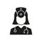 Ear, Nose, Throat Doctor Silhouette Icon. Otolaryngology Medic Staff with Stethoscope, Mirror Black Icon