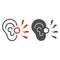 Ear pain line and solid icon, illness and injury concept, earache sign on white background, ear inflammation icon in
