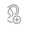 Ear with plus line icon. Hearing organ symbol