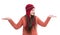 earflap hat knitwear. teen girl presenting product in earflap hat. teen girl in earflap hat