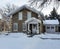 Early 19th century cobblestone home on winter morning