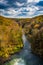 Early autumn color along the Gunpowder River, seen from the Prettyboy Dam in Baltimore County, Maryland.