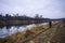 Early autumn on the river, road and tourist