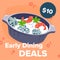 Early dining deals, seafood cocktail meal vector