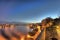 Early evening HDR photo of the Valetta harbor with decorative light beams