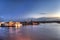 Early evening HDR photo of the Valetta harbor with decorative light beams