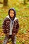 Early fall. Small boy in fall. Small child in casual outfit outdoor. Adorable boy in hoodie, fall fashion. Fall is my