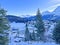 An early frosty morning in the snow-covered Swiss tourist alpine resort of Arosa