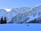 An early frosty morning in the snow-covered Swiss tourist alpine resort of Arosa