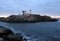 Early morning at the beach, Nubble Lighthouse, with Christmas lights, York Maine, 2017