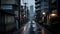 The Early Morning Casts a Black Matte Moody Atmosphere Over The Urban Living Street of Tokyo