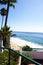 Early morning coastal view of the ocean from the hillside. Peaceful, sunny day holiday in California.