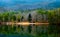 Early morning fog through Table Rock Mountain and Pinnacle Lake