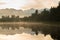 Early morning Lake Matheson with cloudy sky with mount cook with reflection