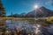 Early morning on the lake of Pramollo, Italy, just close to Nassfeld in Austria. Beautiful mountain lake in clean nature