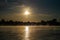 In the early morning, a light fog settles on the river Weser in Bremen