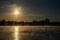 In the early morning, a light fog settles on the river Weser in Bremen