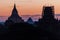 Early morning light skyline of Bagan, Myanmar. Sulamani temple and Shwesandaw pagod
