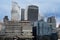 Early morning looking over the thames at the walkie talkie building