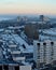 An early morning panoramic view of the snow-covered residential areas from the 21st floor of the hotel.