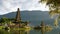 Early morning shot of pura danu bratan temple and bamboo plants