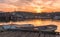 Early morning summer sunrise over calm water in Muscongus Bay, Maine