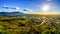 Early morning sun shining over the Western Cape with Cape Town and Table Mountain