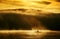 Early morning sunrise, boating on the lake in the sunlight