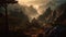 Early morning sunrise in the Huangshan mountains. Magnificent landscape. AI generated.