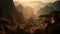 Early morning sunrise in the Huangshan mountains. Magnificent landscape. AI generated.