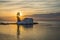 Early morning sunrise view of famous Vlachern0 monastery, Pontikonissi or mouse island and fisherman boats in Halikiopoulou