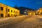 An early morning view of colourful buildings on empty Andriyivskyy Uzvoz Descent or Spusk. One of the oldest street in Kyiv