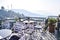 Early morning view of Modern rooftop restaurant at Kasauli, Himachal Pradesh in India, View of mountain hills from open air