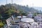 Early morning view of Modern rooftop restaurant at Kasauli, Himachal Pradesh in India, View of mountain hills from open air