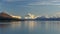 Early morning wide shot of mt cook and a calm lake pukaki