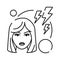 Early pregnancy symptoms depression and nervous black line icon. Emotional condition. Angry and irritation. Pregnant blond woman