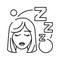 Early pregnancy symptoms drowsiness and fatigue black line icon. Tiredness. Pregnant blond woman concept. Sign for web page,