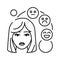 Early pregnancy symptoms mood change black line icon. Emotional condition. Pregnant blond woman concept. Motherhood and healthcare